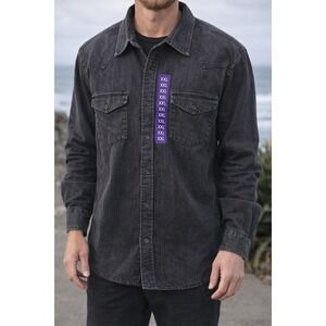 Frye Men's Western Vintage Denim Button-Down Shirt XXL Rugged Black